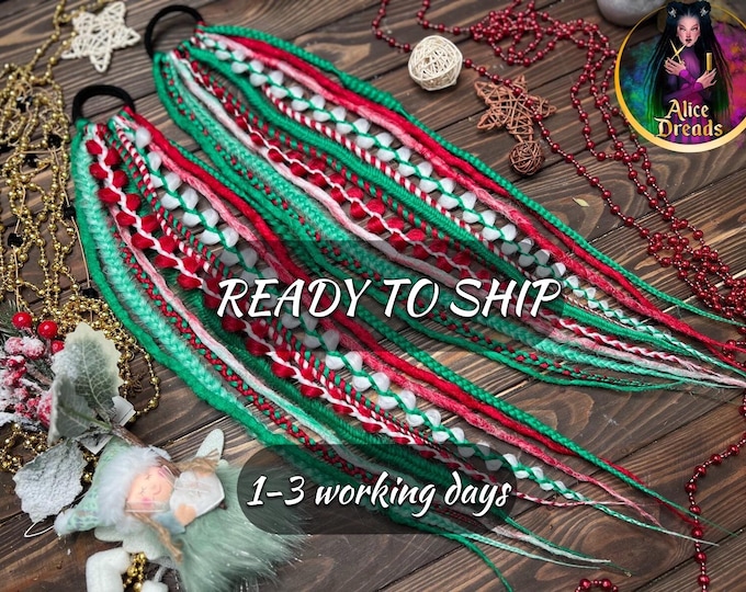 Christmas Crochet Dreadlocks Hair Tie | Red, White, Green Synthetic Dreads