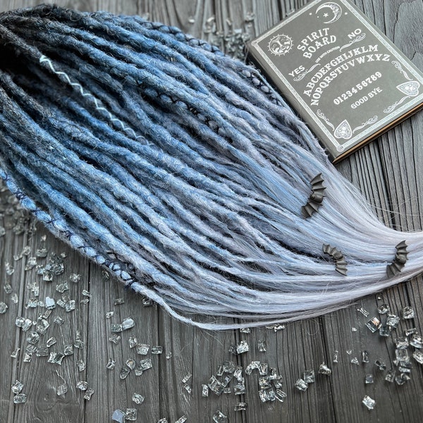 Set of natural look synthetic double ended dreads accent dreads custom dreadlocks black blue light grey gray wrapped