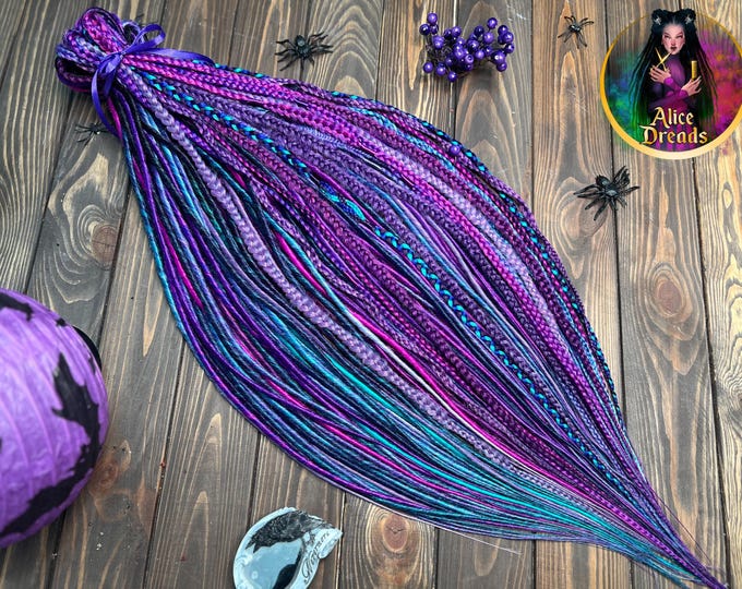 Space Synthetic Dreads: purple, blue, pink, lavender, magenta Cosmic Braided Dreadlocks