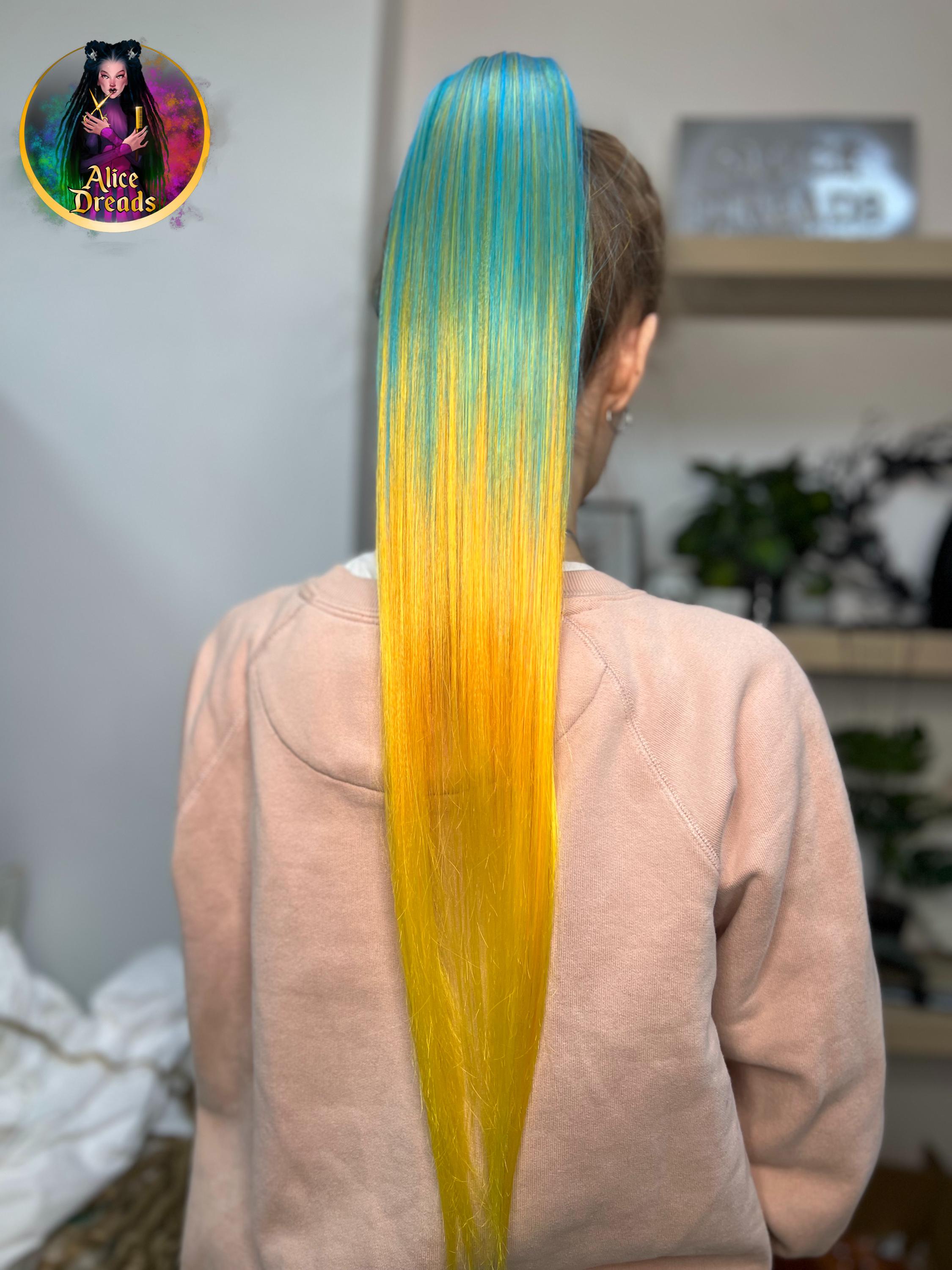 ?Ponytail Extensions by Yelloow Ombre Ponytail Hair Extension: Aqua Green Blue Yellow  main image 2