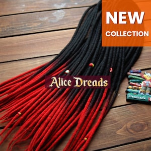 Juego completo de extensiones de rastas de lana DE, rastas de doble punta en rojo y negro "Caperucita Roja"