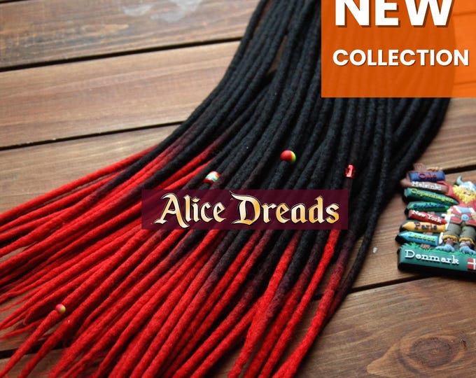 Red and Black Wool Dreadlock Extensions: Double/Single Ended Dreads
