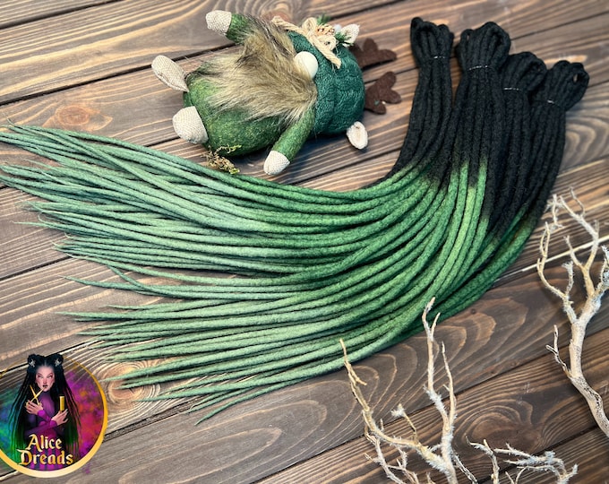 Black to Green Ombre Wool Dreads  "Сhameleon": Boho Forest Locks