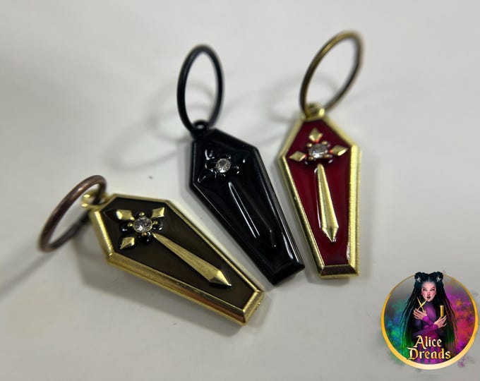 Gothic Coffin Dreadlock Bead: Black & Gold Crystal - Witchy Punk Jewelry