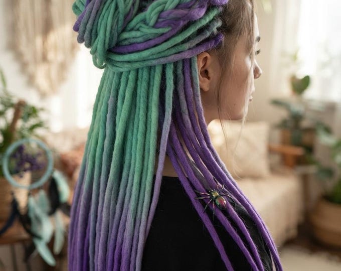 Ombre Wool Dreads Extensions: Mint, Lilac, Purple Anime hair