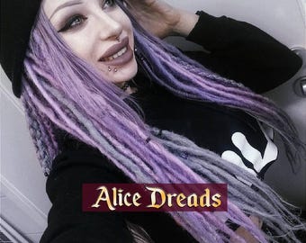 Gray & Lavender Purple Synthetic Dreads: Double Ended Hair Extensions
