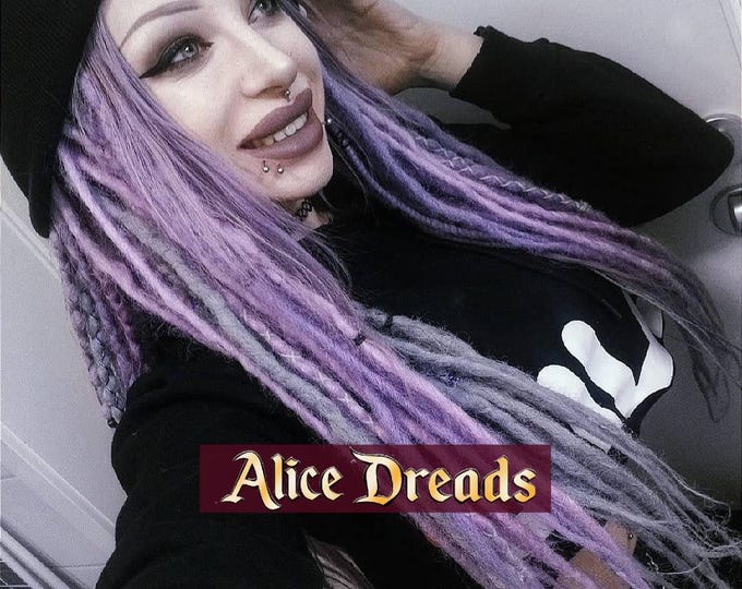 Gray & Lavender Purple Synthetic Dreads: Double Ended Hair Extensions