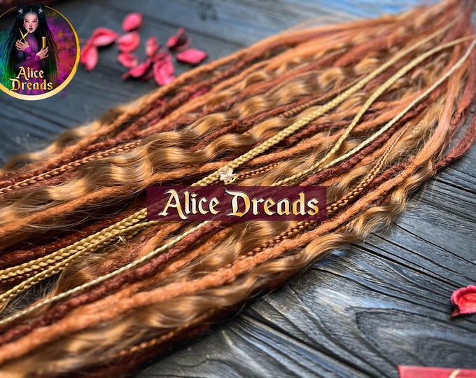 Crochet Synthetic Dreads: Auburn Copper Ginger  Wavy Hair Extensions