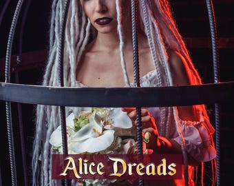 Crochet Synthetic Dreads: Snow White "Bride" Hair Extensions with Black Accents