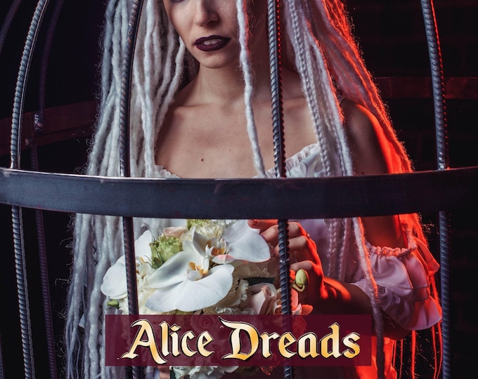 Crochet Synthetic Dreads: Snow White "Bride" Hair Extensions with Black Accents