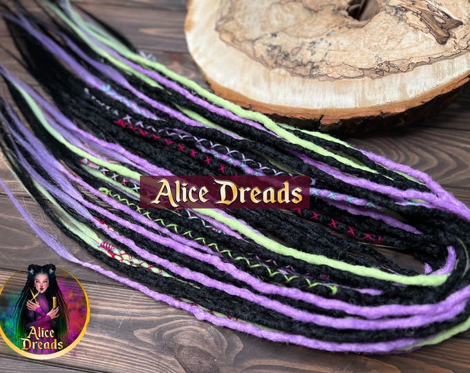 Black Crochet Synthetic Dreads: Lavender, Lime, Yellow Hair Extensions