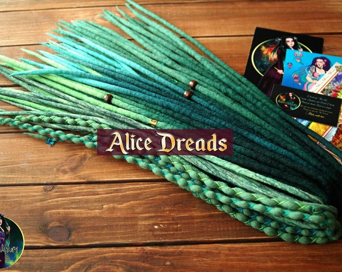 Green Wool Dreadlocks Set: Forest Shades Double Ended Dreads by Alice Dreads