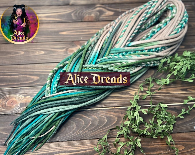 Wool Dreads "Dryad": Blonde to Green Ombre, Viking Twists, Boho Locks