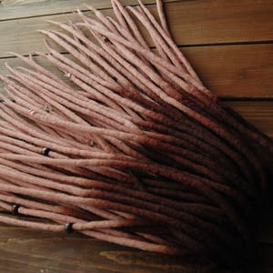 Set of wool DE dreads Victorian Rose dark brown to pastel pink double ended dreadlocks by Alice Dreads image 5