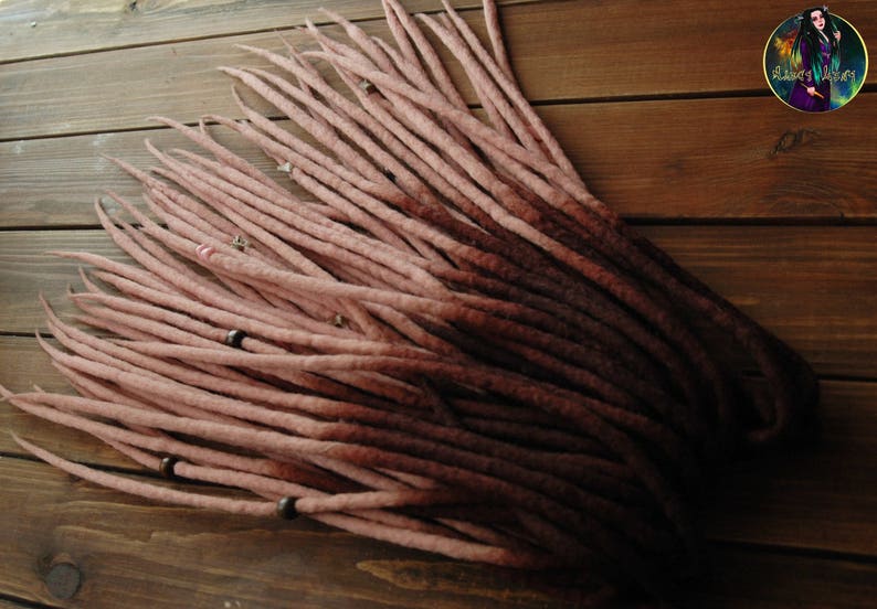 Set of wool DE dreads Victorian Rose dark brown to pastel pink double ended dreadlocks by Alice Dreads image 5