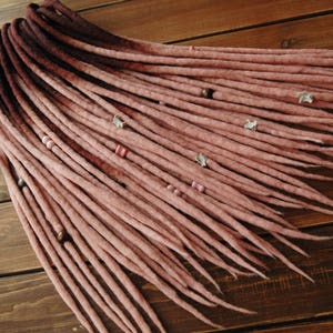 Set of wool DE dreads Victorian Rose dark brown to pastel pink double ended dreadlocks by Alice Dreads image 3
