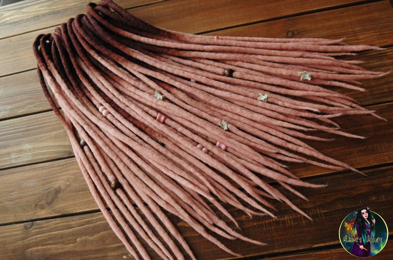 Set of wool DE dreads Victorian Rose dark brown to pastel pink double ended dreadlocks by Alice Dreads image 3