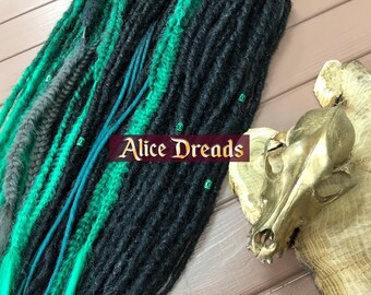 Black & Greenm, turquoise  Synthetic Dreadlock Extensions: Mermaid Tail Braid
