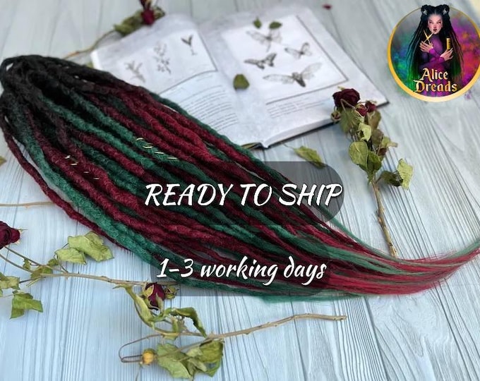 10 DE Crochet Synthetic Dreads Black to Burgundy Green Dreadlocks Extensions Dreaded Ends (55-60cm)