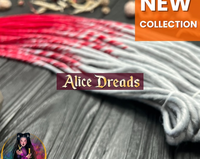 Platinum, light gray to Red Ombre Synthetic Dreads: Thin Hair Extensions