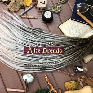 Crochet Synthetic Double Single Ended Dreads: Light Brown, Grey, and Silver Accent custom dreadlocks