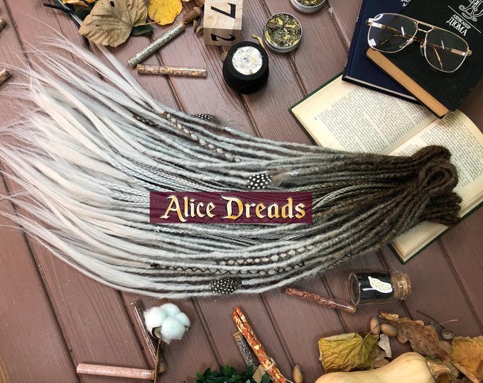 Crochet Synthetic Double Single Ended Dreads: Light Brown, Grey, and Silver Accent custom dreadlocks