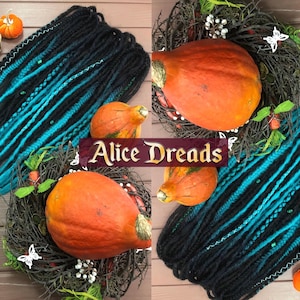 Natural look synthetic dreadlocks hair extensions double ended custom dreads Black turquoise wrapped by AliceDreads
