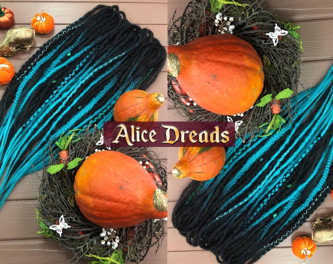 Black & Turquoise Synthetic Crochet Dreadlocks: Double/Single Ended Hair Extensions
