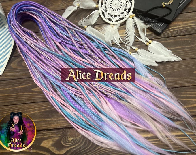 Ombre Synthetic Dreadlocks: "Lavender Dreams" Purple Pink Blue Dreads with Braids