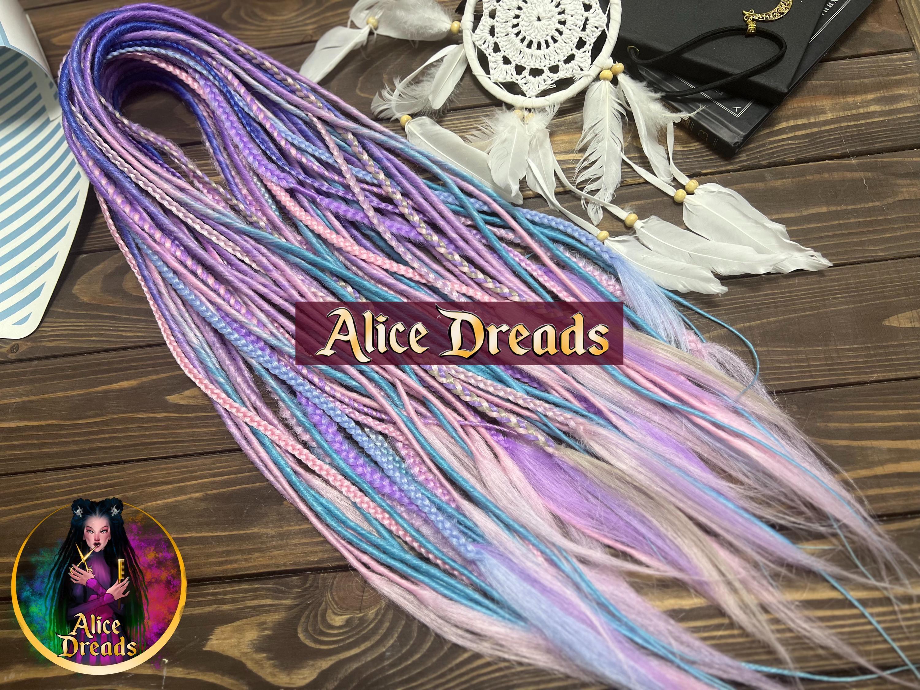 Synthetic dreads dreadlock extensions "Lavender dreams" purple pink blue ombre double single ended dreadlocks with braids