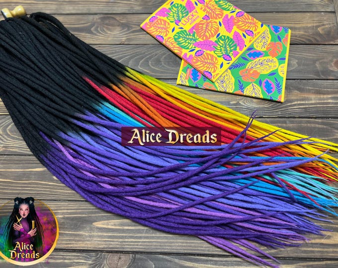 Rainbow Ombre Wool Dreads: Black to Purple, Blue, Yellow, Red- Single or Double Ended