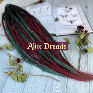 Dreadlock Extensions Full Set of Synthetic Dreads Burgundy-Green Dreads by AliceDreads