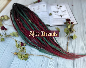 Dreadlock Extensions Synthetic Dreads Black to Burgundy Green Dreads by AliceDreads