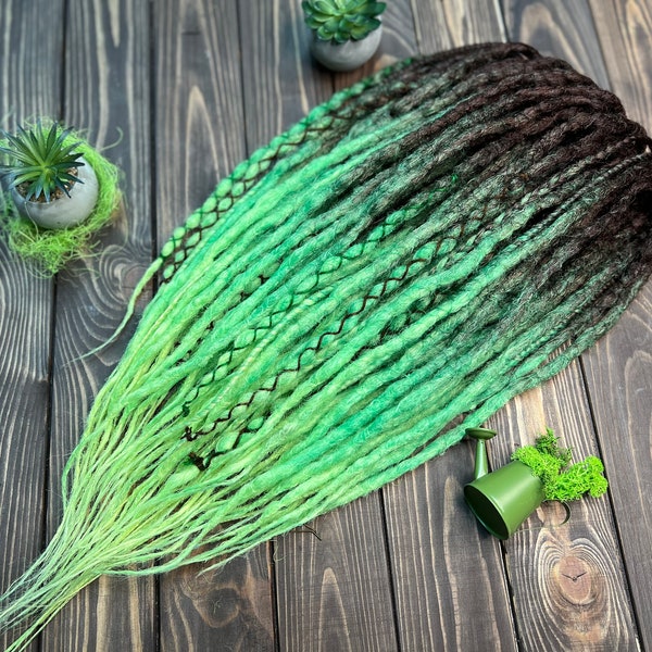 Crochet natural synthetic dreads full head hair dreadlock extensions dark brown green neon green yellow ombre twists