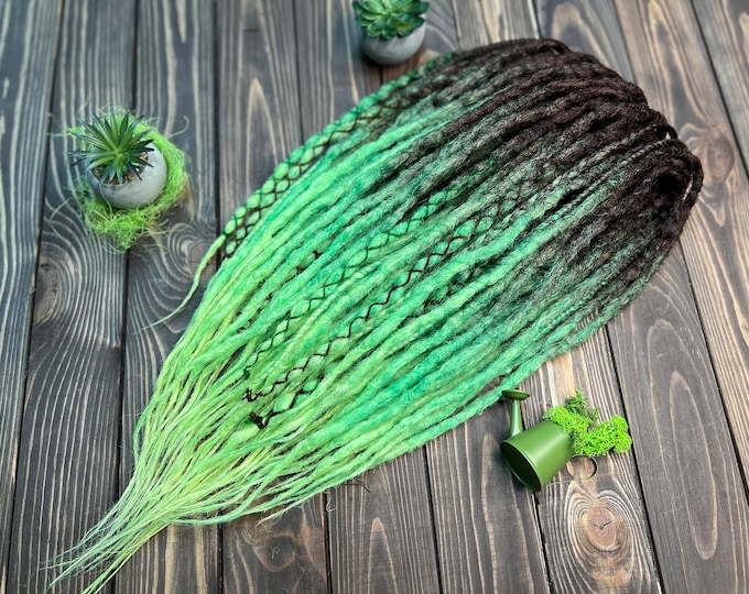 Crochet Synthetic Dreads: Dark Brown, Green, and Yellow Ombre Twists