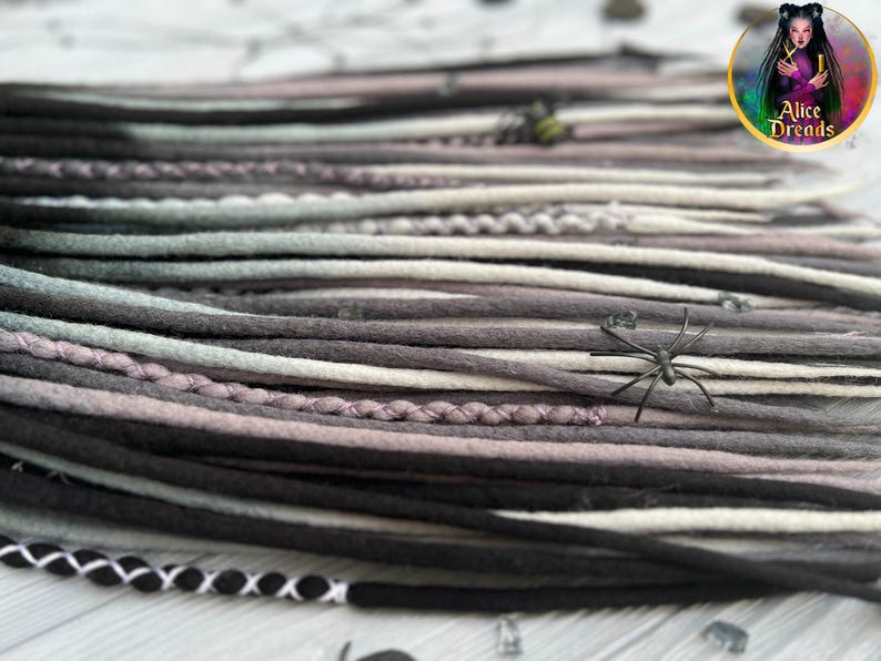Wool dreads in shades of gray and black ombre dreadlocks with wrapped accents image 5