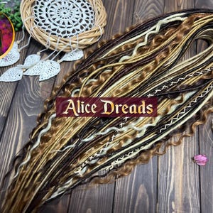 Curly dreads brown blonde dreadlock extensions double ended wavy hair extensions dread curls afro-curls with wrapped accents, twisted locks