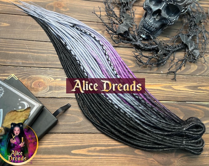 Set of synthetic dreads black purple grey silver ombre double single ended dreadlocks extensions