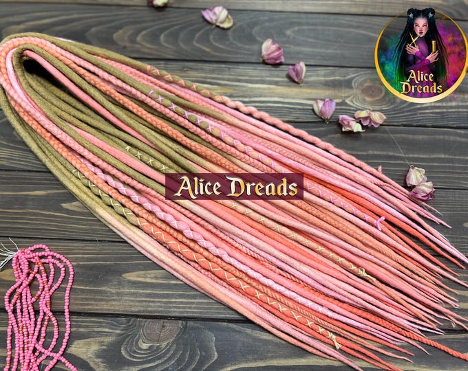 Peach Ombre Wool Dreads "Peach fuzz": Blonde to Strawberry, Boho Braids