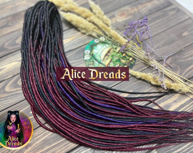 Black to Purple Burgundy Ombre Synthetic Dreads: Double Single Ended Extensions