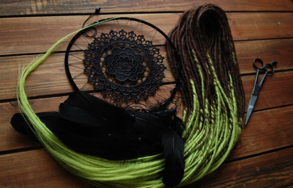 Thin Synthetic Dreads Dark Brown Lime Green Hair Accessories Etsy
