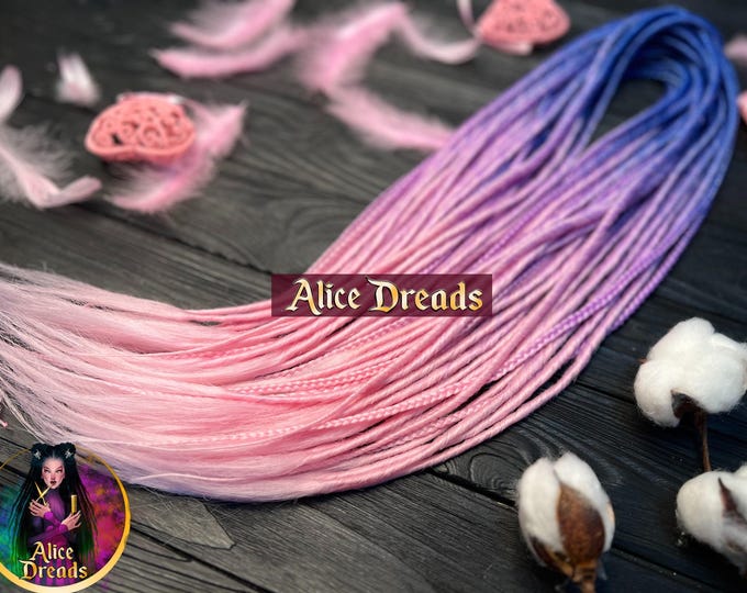 Ombre Synthetic Dreads "Bubble Gum": Azure Blue, Light Pink, Braided Extensions