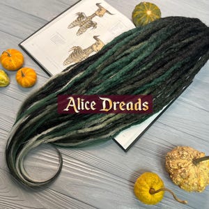 Set of crochet synthetic double or single ended dreads &quot;Dark Forest&quot; accent custom dreadlocks black dark green marsh Mermaid Tail Braid hair