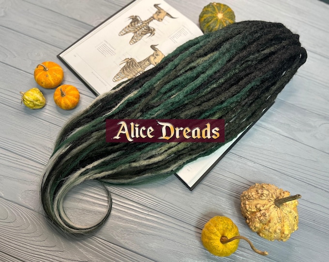 Crochet Synthetic Dreads "Dark Forest": Green, Black, Silver Grey Mermaid Tail Braid hair