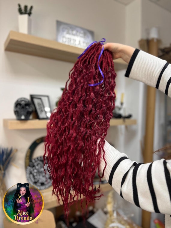 Burgundy Curly Dreadlock Extensions: Wine Red Synthetic Hair  display picture 3