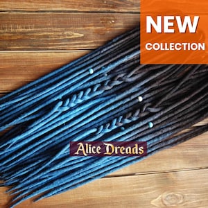 Wool Dreadlock Extensions: Dark brown black to Blue Ombre Faux Locs