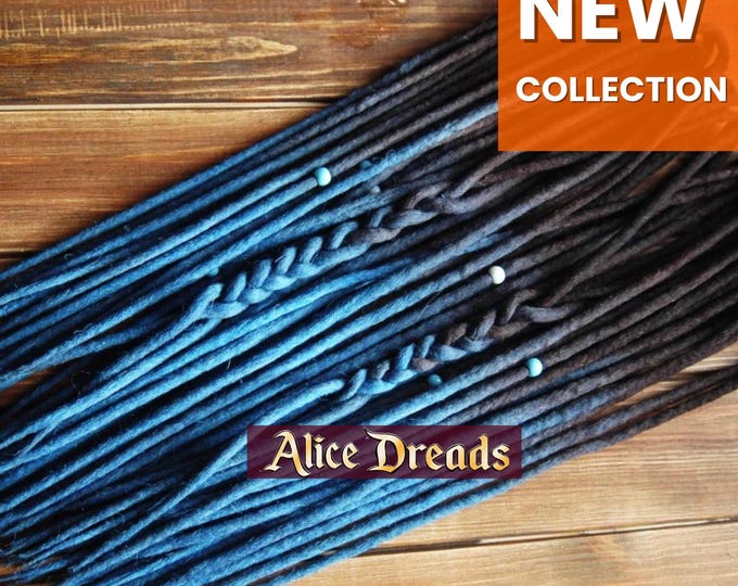 Wool Dreadlock Extensions: Dark brown black to Blue Ombre Faux Locs