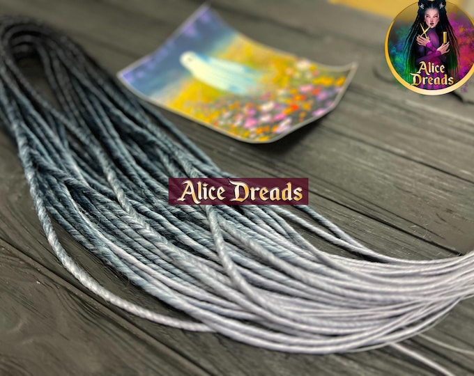 Thin Synthetic Dreads: Black to Dark Blue Ombre with Silver Gray Ends