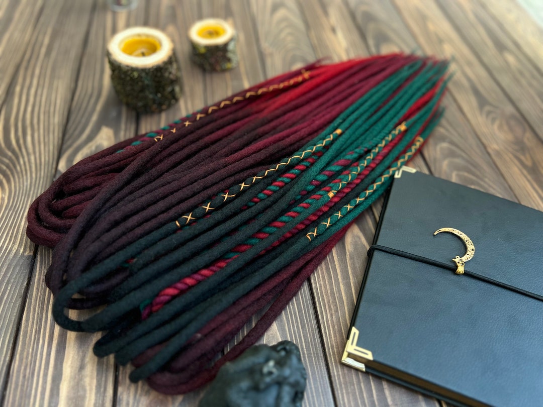 Double Ended Wool Dread Extensions Bohemian Dreads Dark Brown Emerald