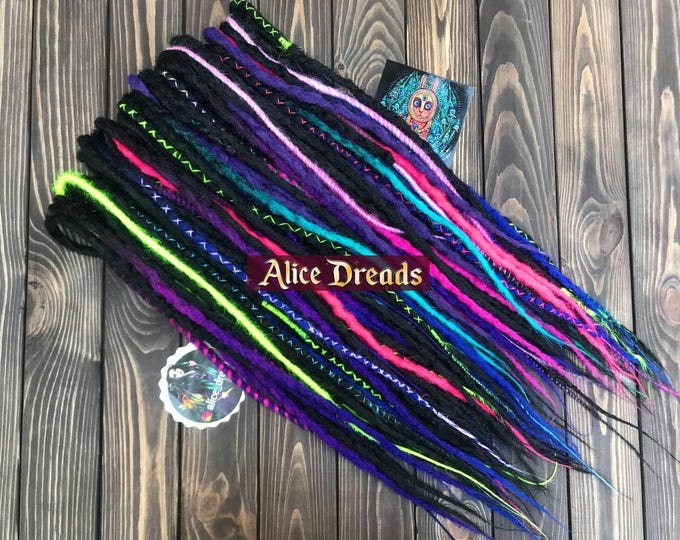 Synthetic Double/Single Ended Crochet Dreadlocks, Pink, Yellow, Black, Blue, and Purple